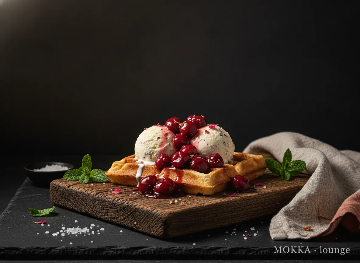 Brusselse Wafel met Ijs en Warme Krieken