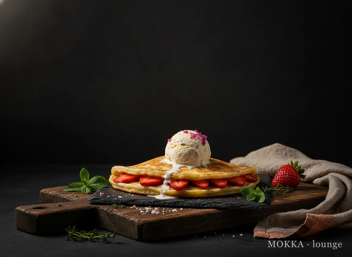 Pannekoek met ijs en aardbeien (Seizoens)